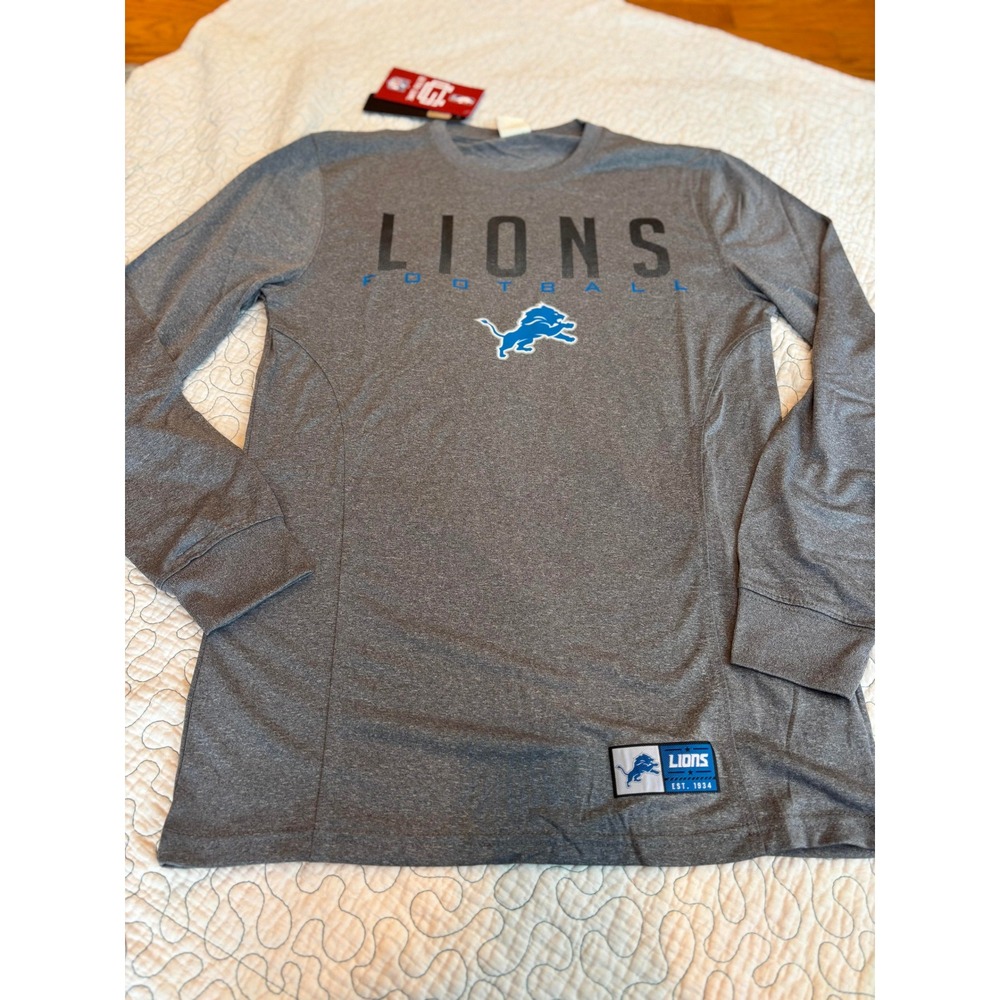 Detroit Lions NFL Long Sleeve T-Shirt Mens Gray Graphic Shirt Size Small - Picture 1 of 5